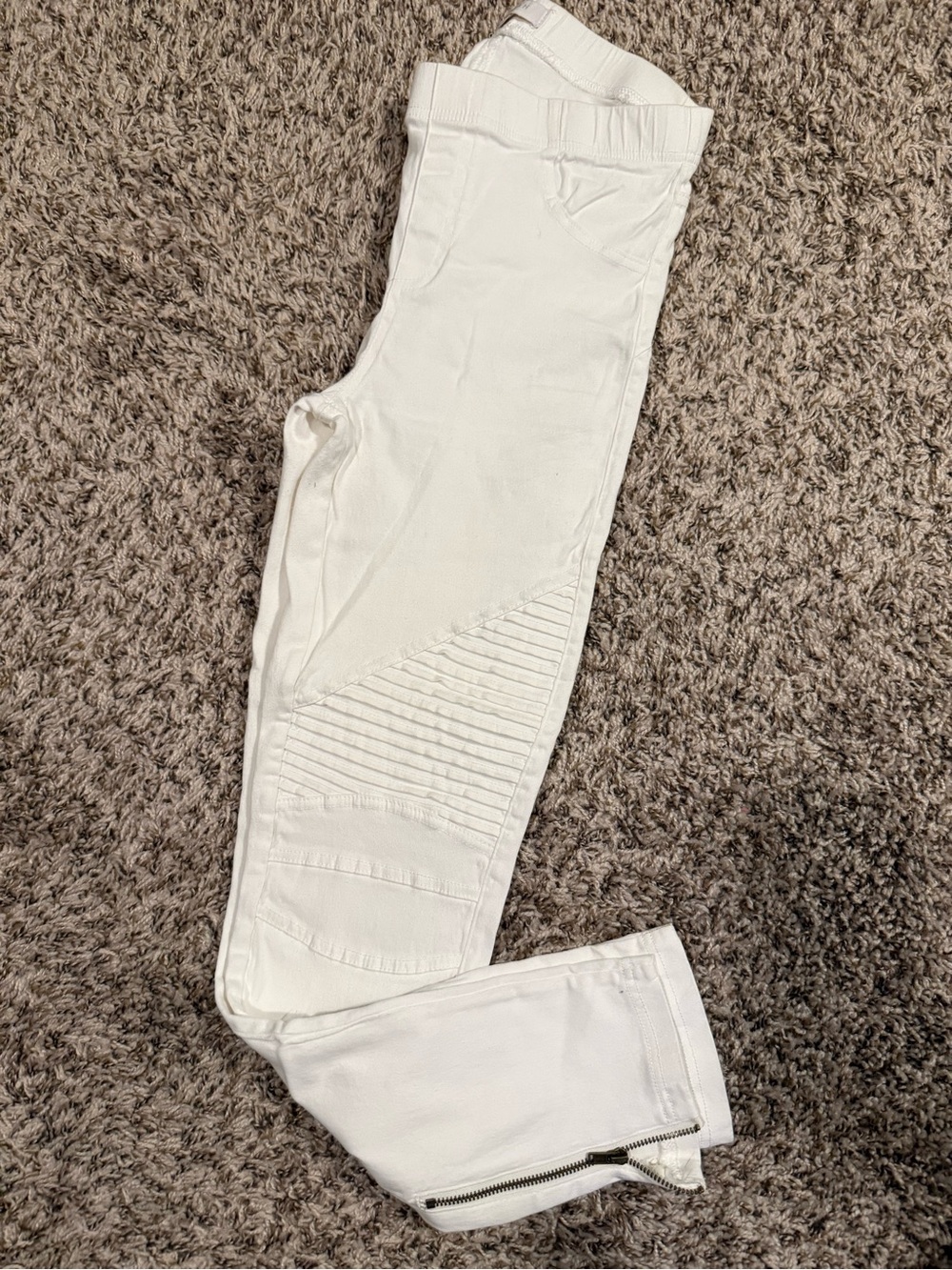 White Biker-Style Zipper Ankle jeggings